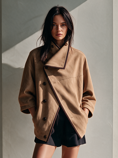 ROCÍO | Chaqueta de Antelina con Cuello Asimétrico