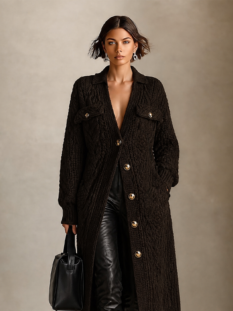 PILAR | Chaqueta de Punto Larga de Ochos con Cuello
