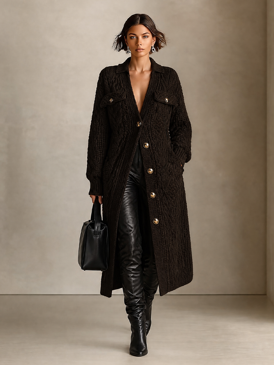 PILAR | Chaqueta de Punto Larga de Ochos con Cuello