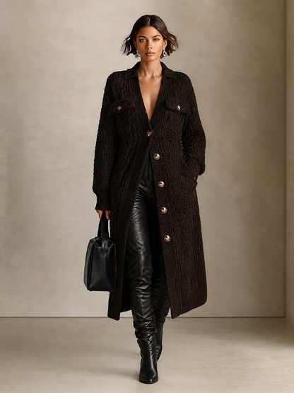 PILAR | Chaqueta de Punto Larga de Ochos con Cuello