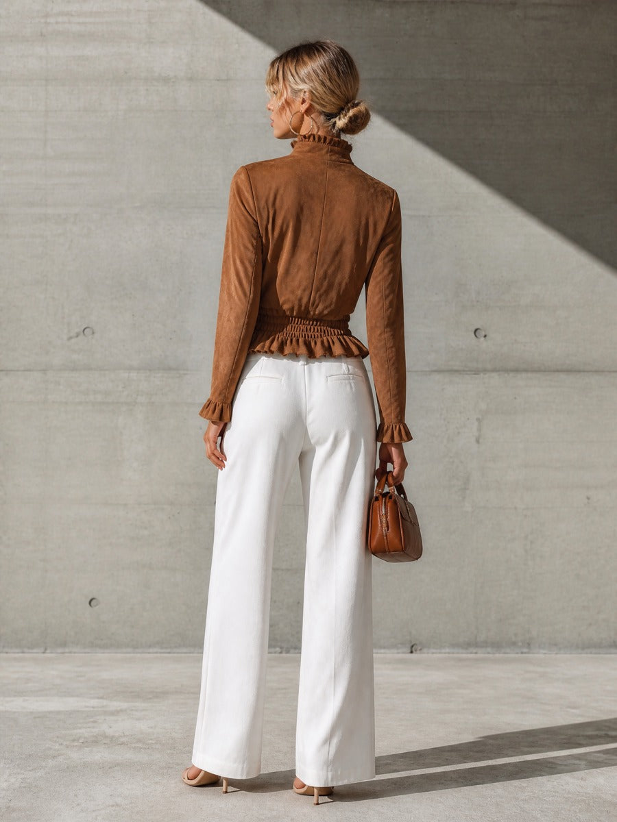 SILVIA | Chaqueta con Cremallera Delantera y Volantes en la Cintura