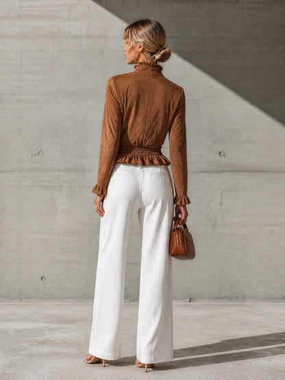 SILVIA | Chaqueta con Cremallera Delantera y Volantes en la Cintura