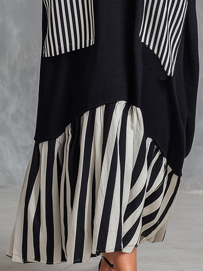 CLARISA | Vestido Largo Oversize de Algodón con Rayas Patchwork