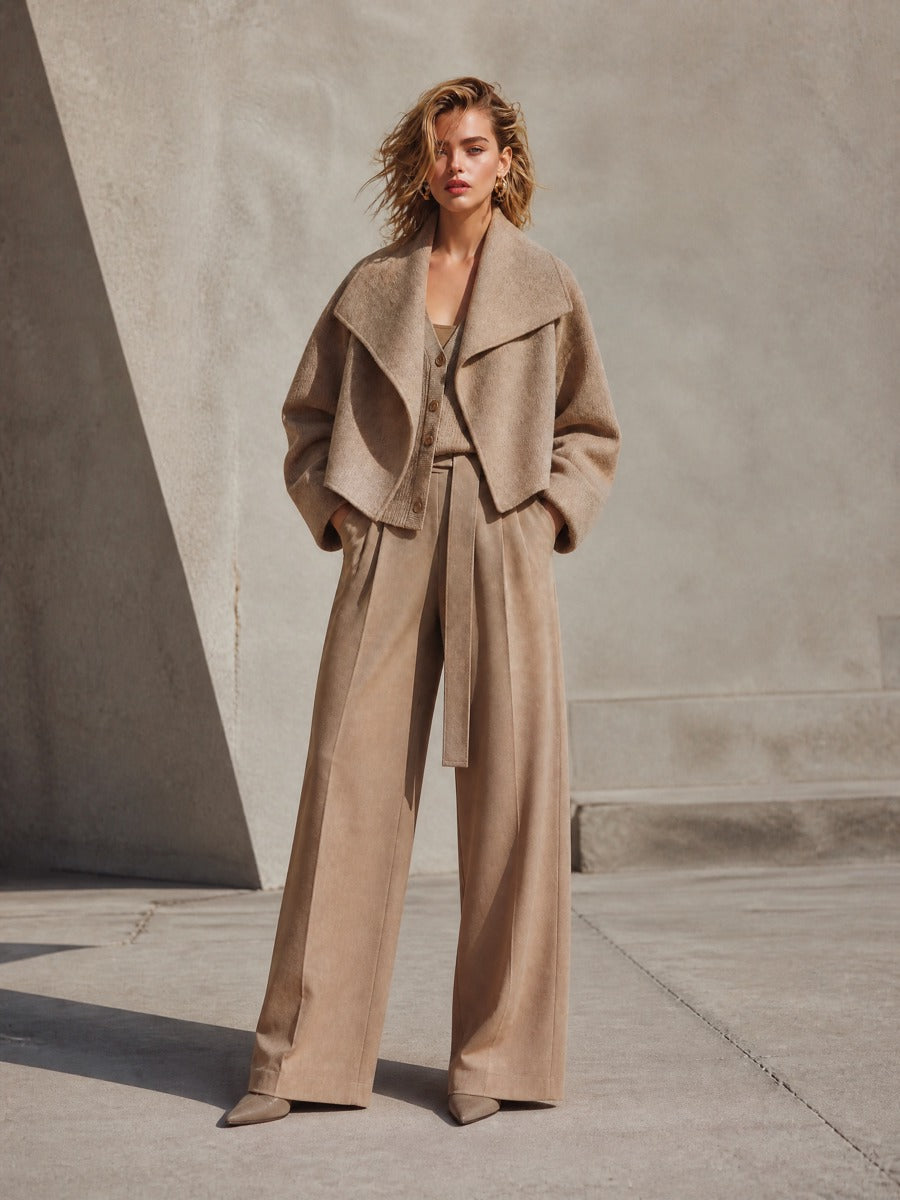 SANDRA | Abrigo Cropped Oversize de Mezcla de Lana