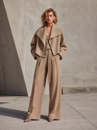 SANDRA | Abrigo Cropped Oversize de Mezcla de Lana