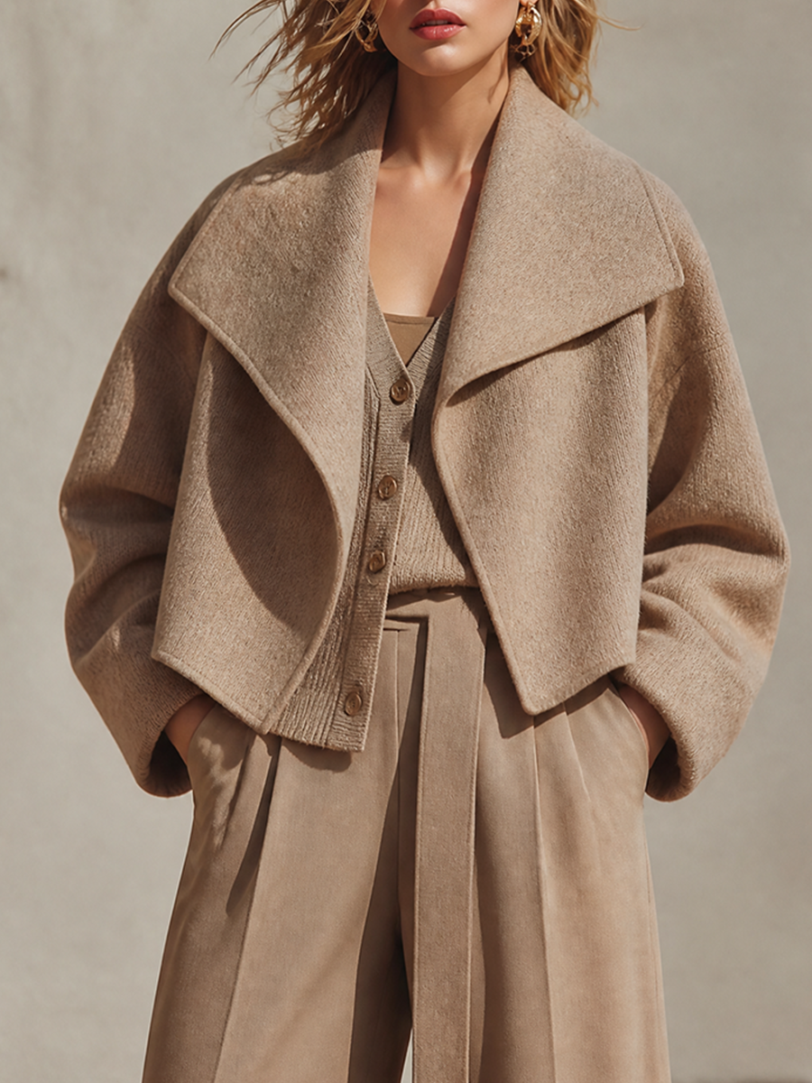 SANDRA | Abrigo Cropped Oversize de Mezcla de Lana