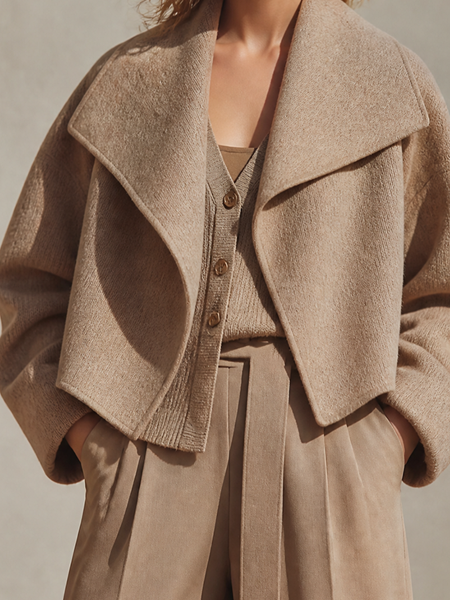SANDRA | Abrigo Cropped Oversize de Mezcla de Lana