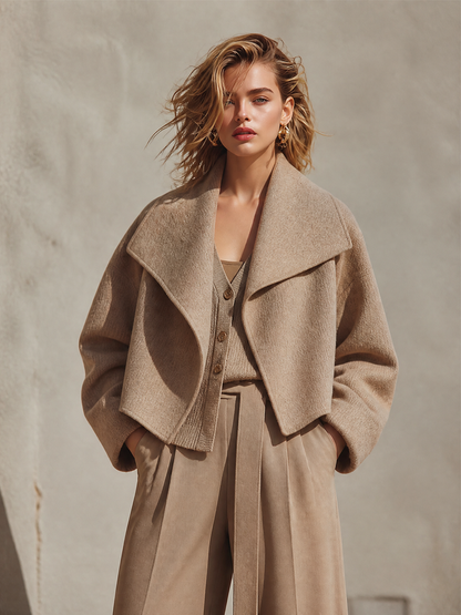 SANDRA | Abrigo Cropped Oversize de Mezcla de Lana