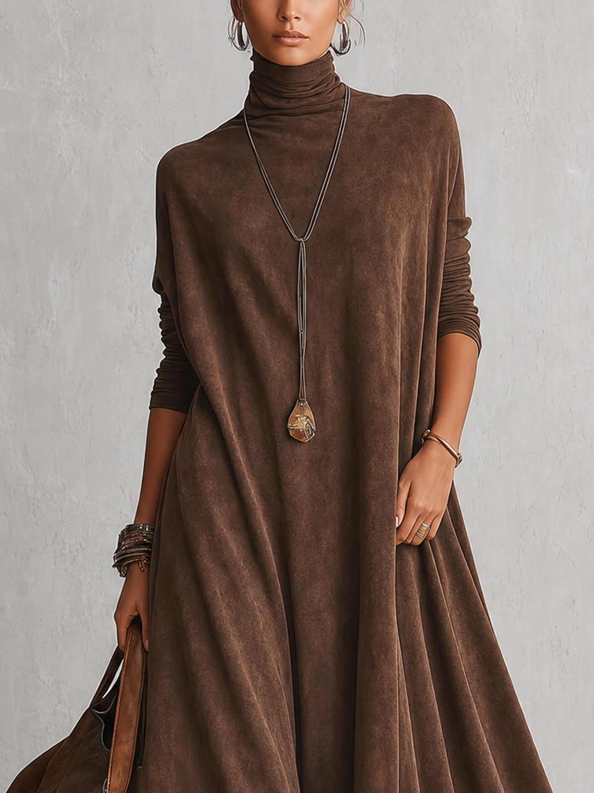 GRACIA | Vestido Largo Efecto Ante con Bajo de Encaje