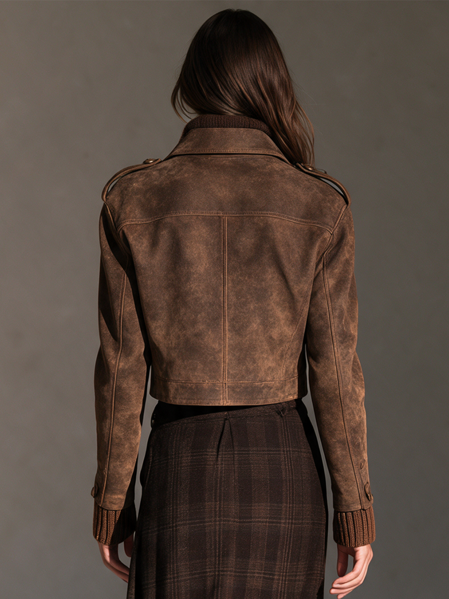 NICOLASA | Chaqueta Cropped de Antelina con Botones Forrados