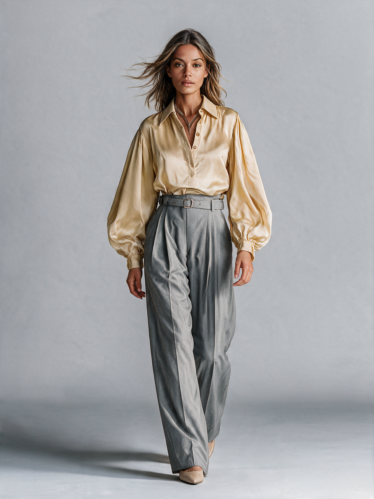 MARISTELA | Camisa de Raso con Mangas Farol