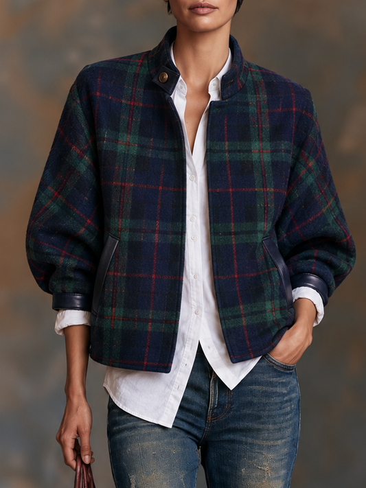 MERCHE | Chaqueta Cropped de Cuadros con Paneles en Contraste