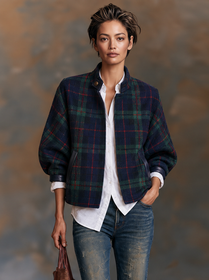 MERCHE | Chaqueta Cropped de Cuadros con Paneles en Contraste