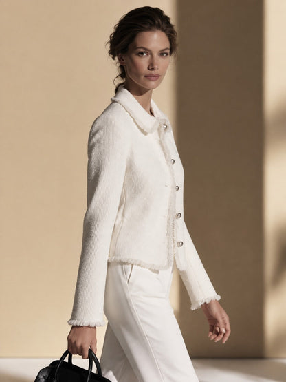 MAGALÍ | Chaqueta de Tweed con Flecos y Botones Metálicos