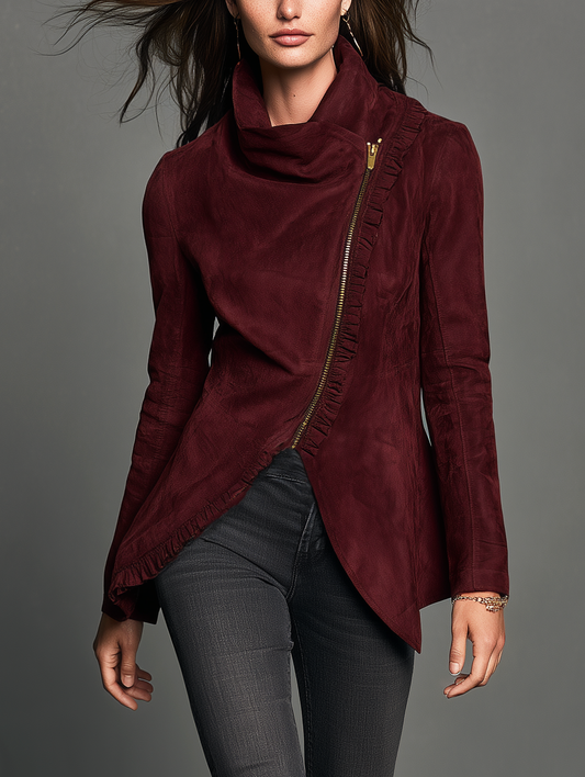 MARCELA | Chaqueta Larga de Antelina Burdeos