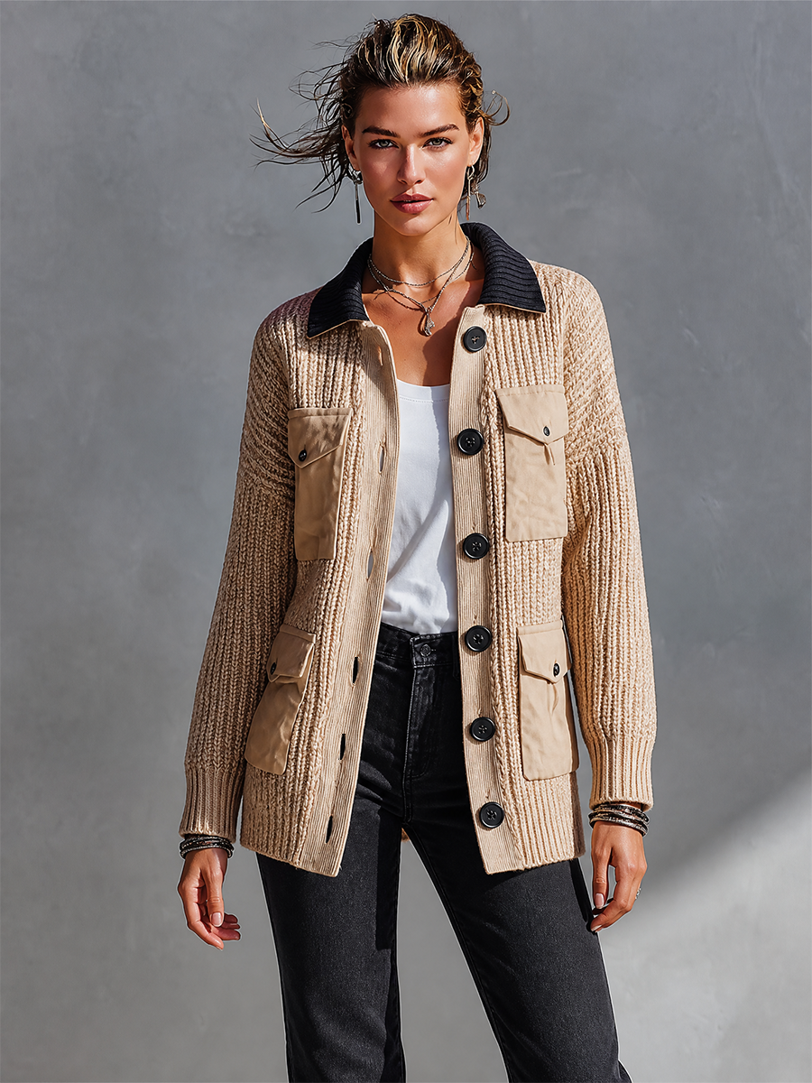 NORMA | Cárdigan-Chaqueta de Ochos con Bolsillos Utility