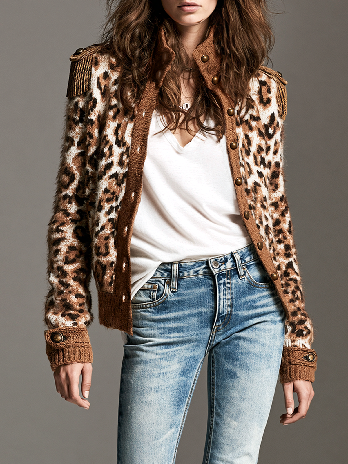 MARISA | Cárdigan Jacquard Animal Print con Flecos