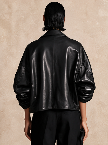 MAR | Chaqueta de Piel con Bolsillos en Contraste