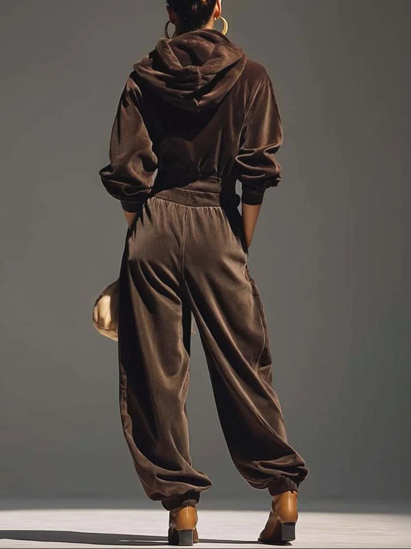 DULCE | Conjunto de Sudadera con Capucha y Pantalón Amplio de Terciopelo