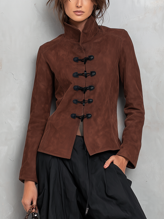 TRINIDAD | Chaqueta Larga de Antelina Marrón
