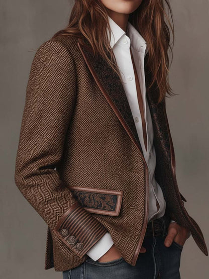 LUCIANA | Blazer Marrón con Aplicaciones Estampadas en Zigzag