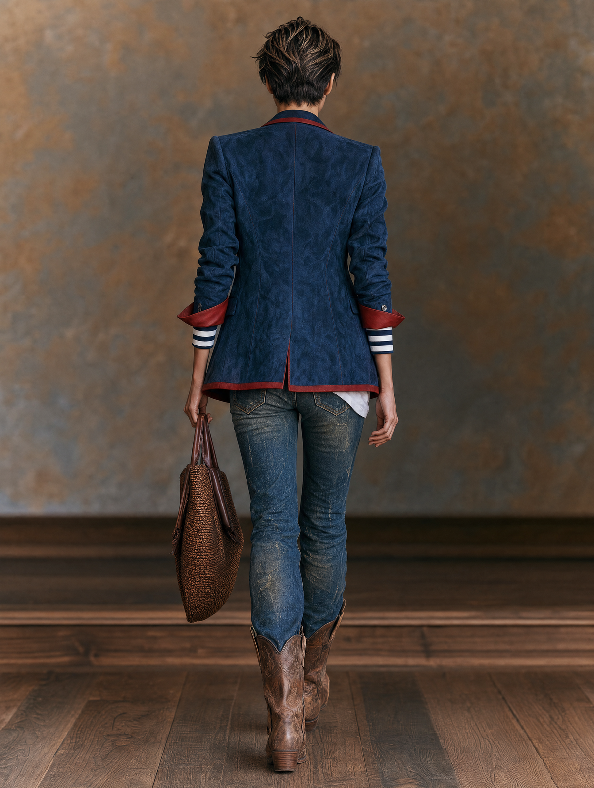 VIOLETA | Blazer de Antelina Vintage con Ribetes en Contraste