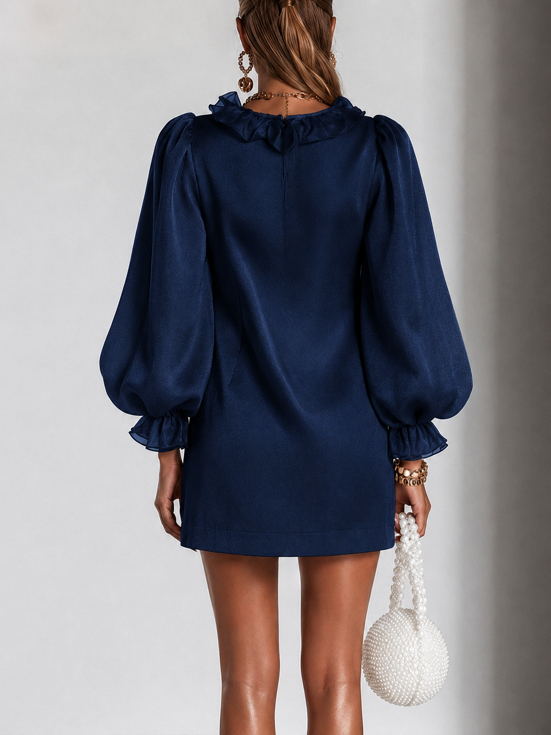 ATENEA | Minivestido de Chifón con Volante y Mangas Farol