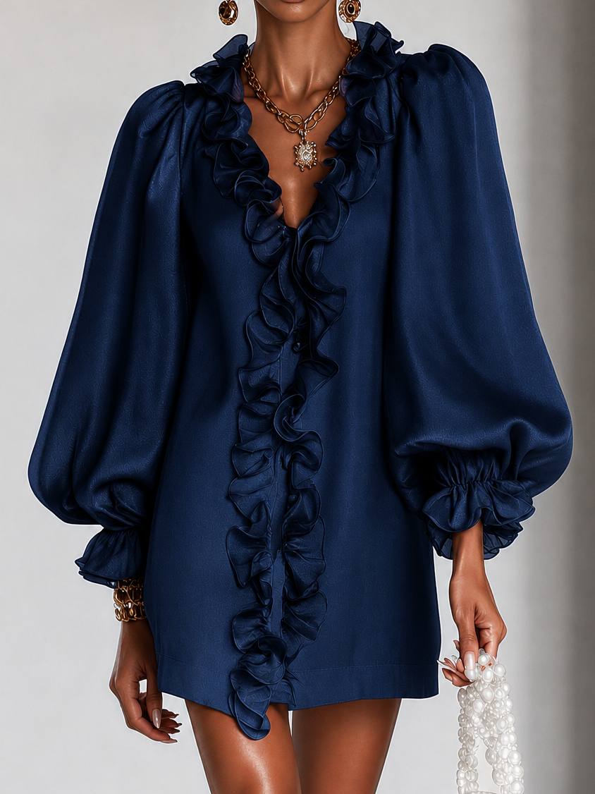 ATENEA | Minivestido de Chifón con Volante y Mangas Farol