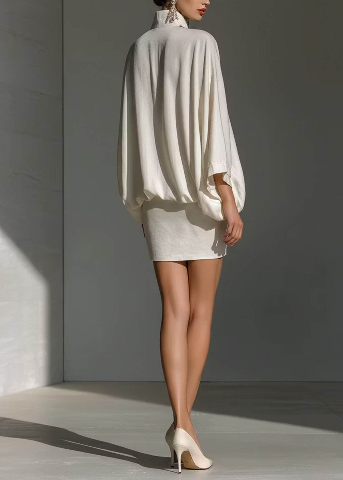 BEGOÑA | Conjunto Túnica Oversize con Escote en V y Minifalda, Blanco