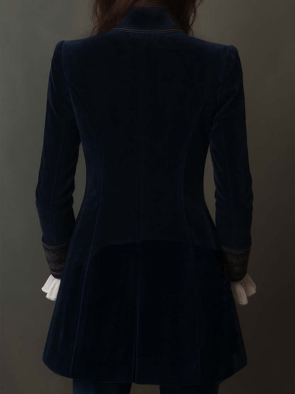 VIVIANA | Chaqueta Larga Bordada Vintage Azul Marino