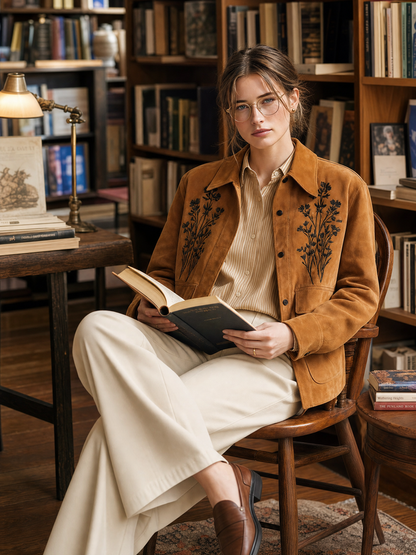 VIRGINIA | Chaqueta de Antelina con Bordado Floral