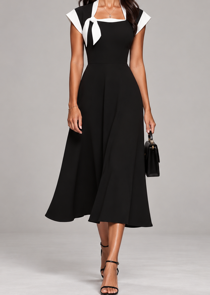 GISELA | Vestido Midi con Escote Cuadrado y Mangas Color Block