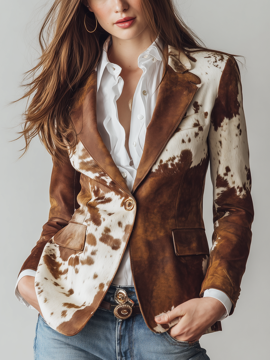 KIARA | Blazer Vintage con Estampado de Vaca