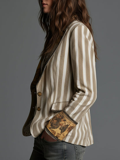 LUANA | Blazer Boho de Rayas con Solapas Estampadas