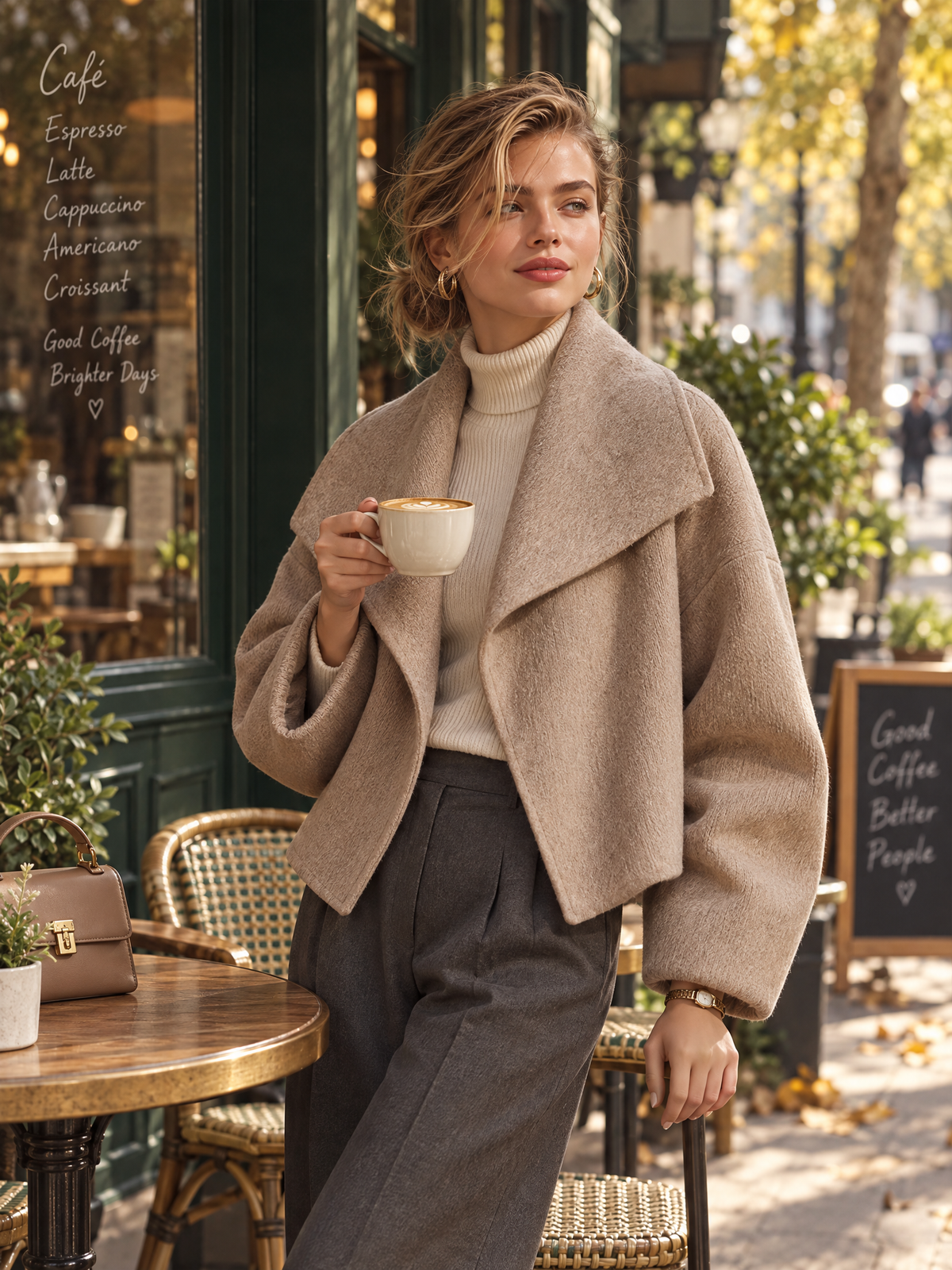 SANDRA | Abrigo Cropped Oversize de Mezcla de Lana