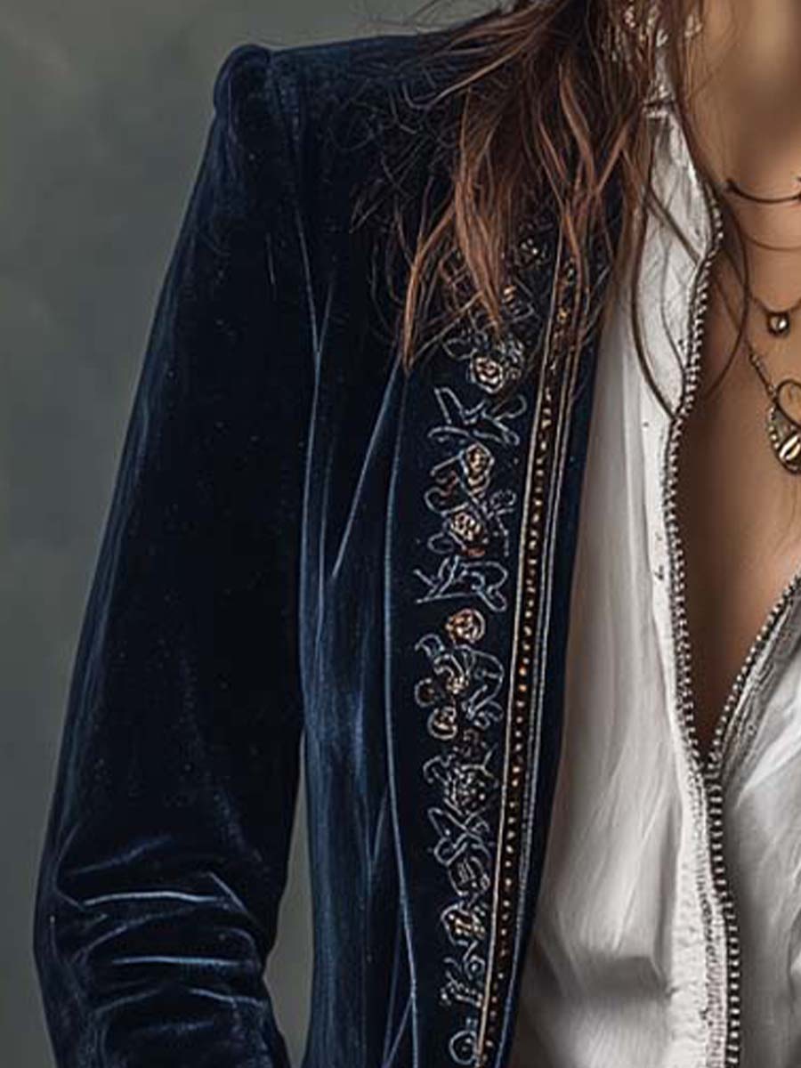 MONTSERRAT | Chaqueta Larga Sastre con Bordados Vintage
