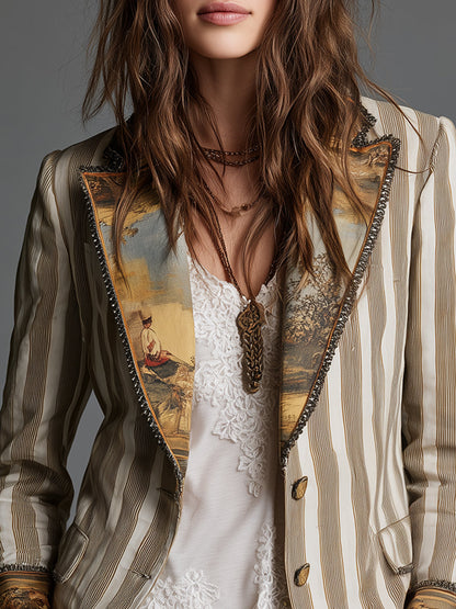 LUANA | Blazer Boho de Rayas con Solapas Estampadas