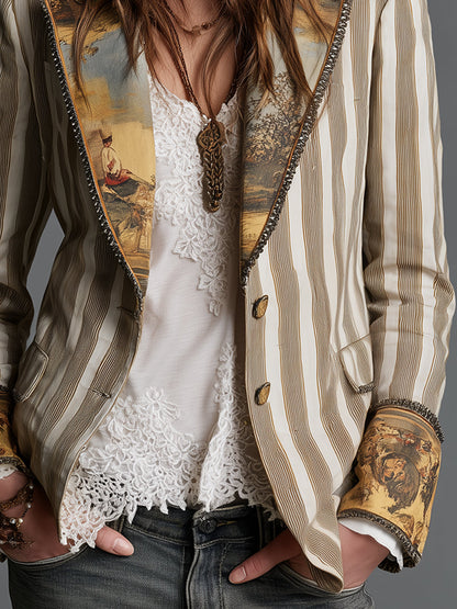 LUANA | Blazer Boho de Rayas con Solapas Estampadas