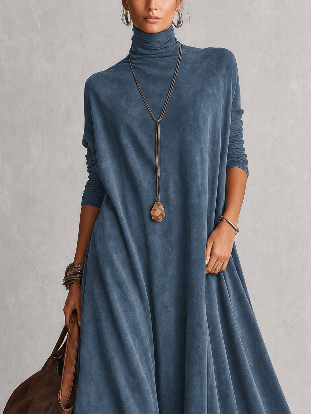 GRACIA | Vestido Largo Efecto Ante con Bajo de Encaje