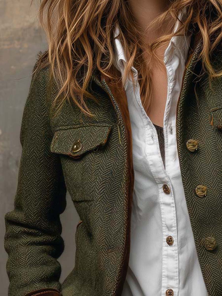 MÓNICA | Blazer Vintage de Espiga con Ribetes en Contraste