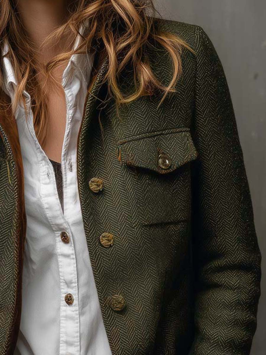 MÓNICA | Blazer Vintage de Espiga con Ribetes en Contraste