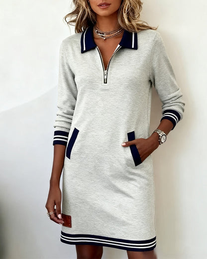 EULALIA | Vestido Casual de Manga Larga con Cremallera y Cuello en Contraste
