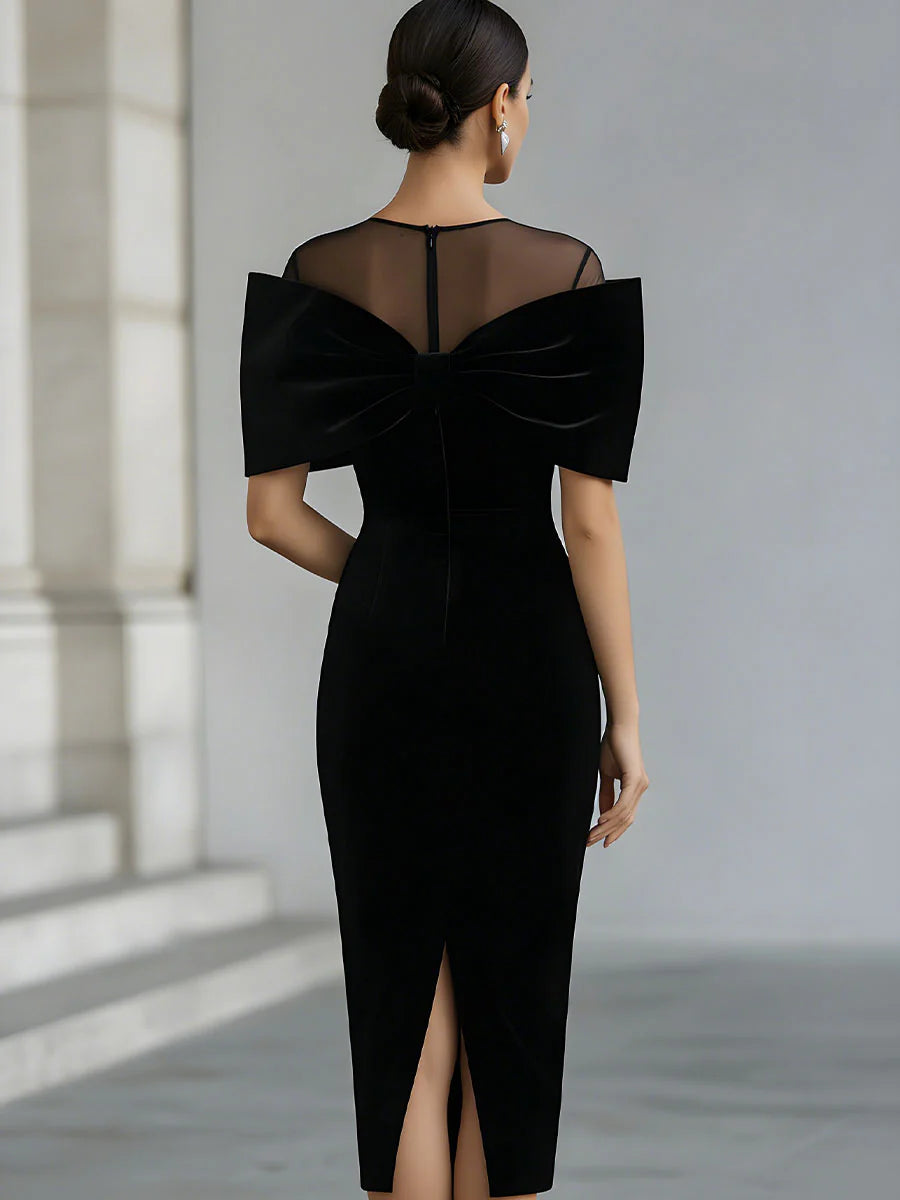 UXUE | Vestido Midi de Terciopelo con Gran Lazo y Escote de Tul