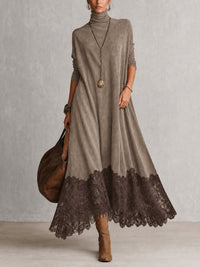 EMMA | Vestido Largo Efecto Ante con Bajo de Encaje