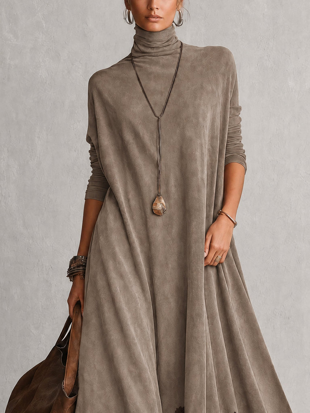 GRACIA | Vestido Largo Efecto Ante con Bajo de Encaje