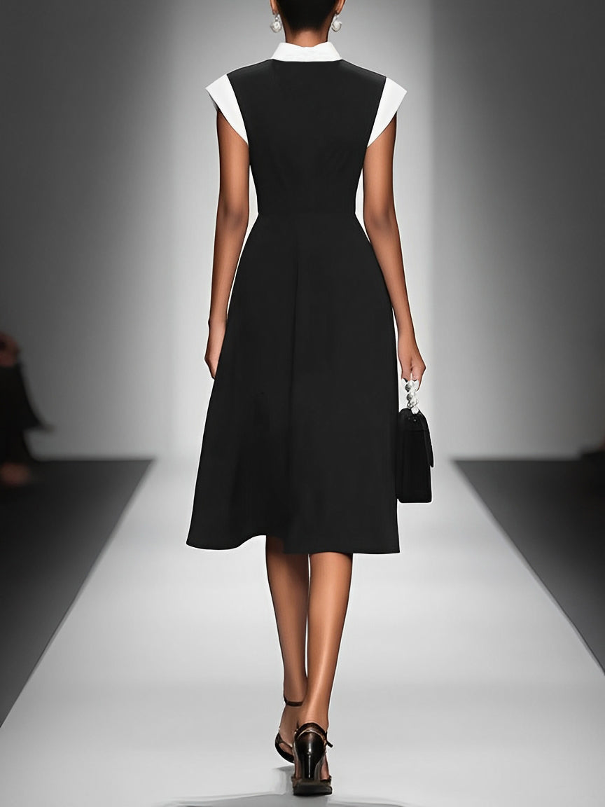 GISELA | Vestido Midi con Escote Cuadrado y Mangas Color Block