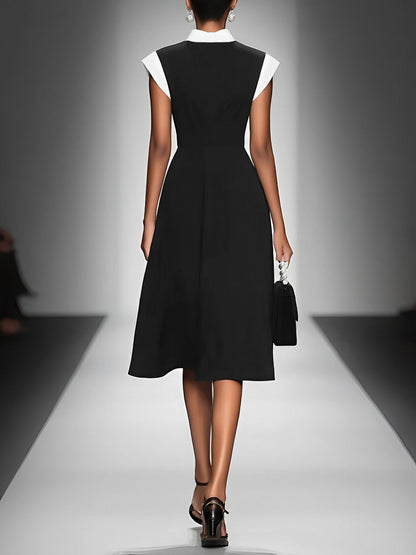 GISELA | Vestido Midi con Escote Cuadrado y Mangas Color Block