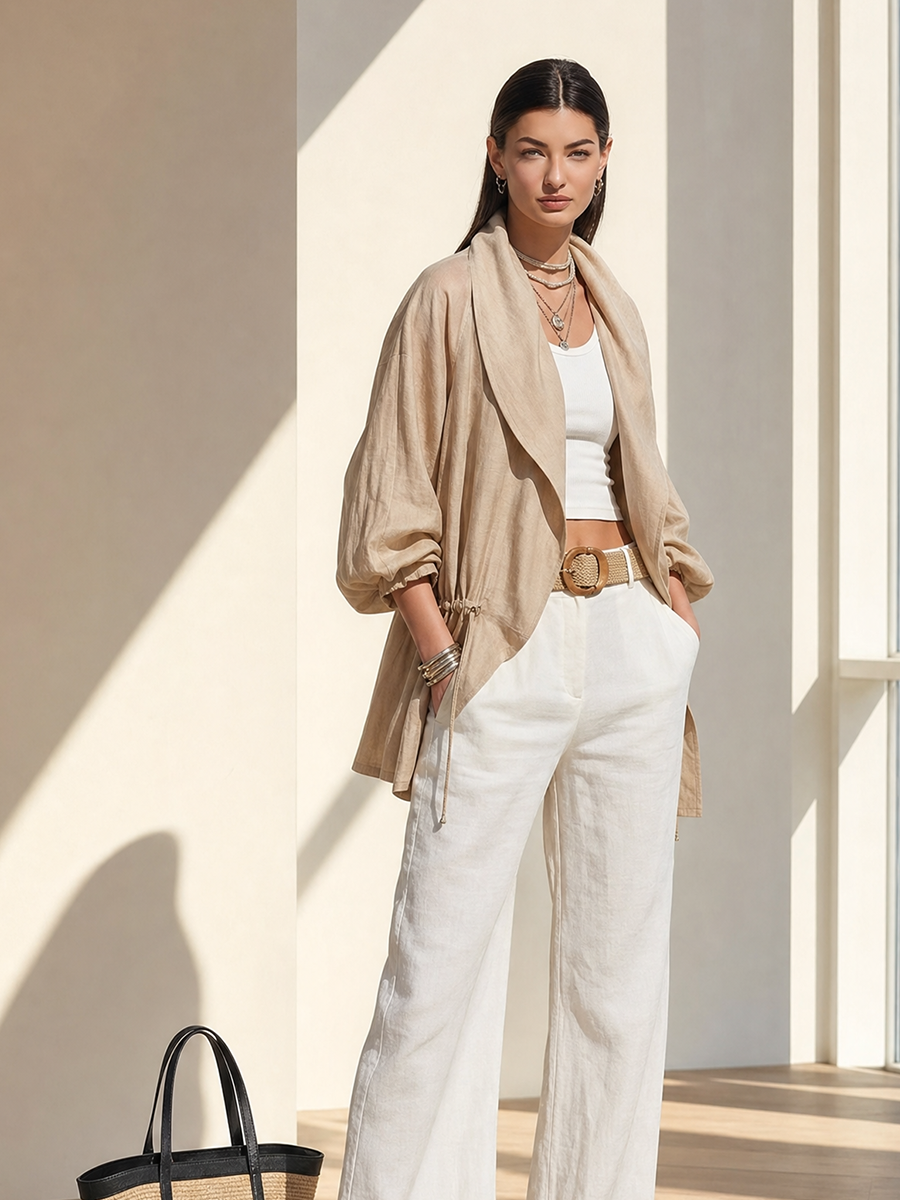 ZOE | Chaqueta Ligera de Tencel con Cordón en la Cintura