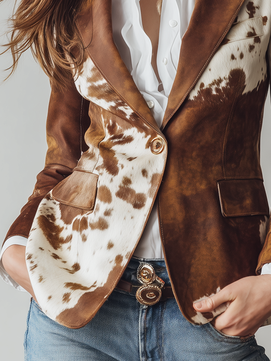 KIARA | Blazer Vintage con Estampado de Vaca