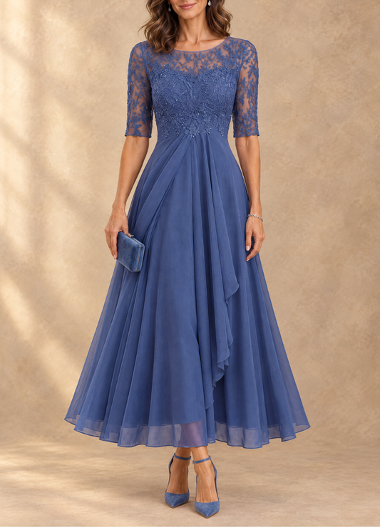 MIREN | Vestido Largo con Cuerpo de Encaje y Falda de Gasa